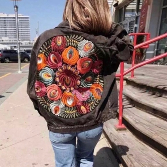 RELISTED Boho Embroidered Oversized Embroidered Jean Jacket - Picture 9 of 14